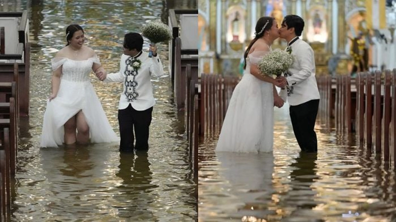 জলাবদ্ধতা নয়, জয় হলো ভালোবাসার: পানিতে দাঁড়িয়েই বিয়ে